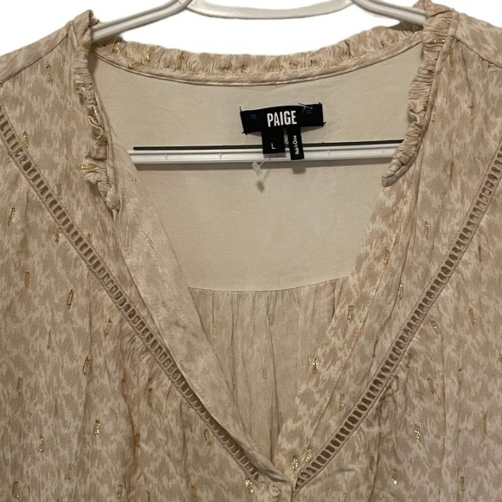 Paige Womens Beige Long-Sleeve Blouse With Subtle Gold Accents Size L - Picture 4 of 6